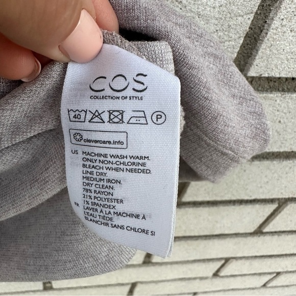 COS Oatmeal Asymmetrical Drape Front Jersey Knit Top Minimalist Sweater S - Picture 9 of 12